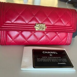 ❤️SOLD SOLD SOLD❤️Chanel Red Boy Long Flap Matelasse quilted long Wallet w/Auth